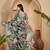 Teal linen zari digital print saree with belt fancy multicolour print zari border festive saree