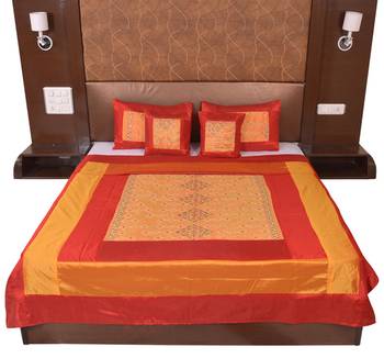 Polysilk Rajwada Mirror work Bed Cover Set 3