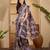 Purple linen zari digital print saree with belt floral print fancy zari border festive wear saree