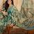 Teal marble print linen zari saree with belt fancy digital print zari border festive wear saree