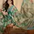 Teal marble print linen zari saree with belt fancy digital print zari border festive wear saree