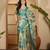 Teal marble print linen zari saree with belt fancy digital print zari border festive wear saree