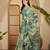 Teal marble print linen zari saree with belt fancy digital print zari border festive wear saree