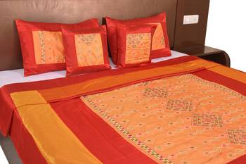 Polysilk Rajwada Mirror work Bed Cover Set 4