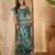 Teal ikat print linen zari saree with belt digital print zari border festive party wear saree