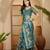 Teal ikat print linen zari saree with belt digital print zari border festive party wear saree