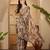 Beige leaf print linen zari saree with belt fancy digital print zari border festive casual saree