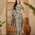 Mint green floral print linen zari saree with belt digital print zari border designer saree