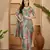 Mint green floral print linen zari saree with belt digital print zari border designer saree