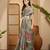 Mint green floral print linen zari saree with belt digital print zari border designer saree