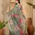 Mint green floral print linen zari saree with belt digital print zari border designer saree