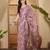 Lavender floral print linen zari saree with belt digital print zari border designer saree