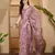 Lavender floral print linen zari saree with belt digital print zari border designer saree