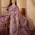 Lavender floral print linen zari saree with belt digital print zari border designer saree