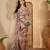 Beige pink floral print linen zari saree with belt digital print zari border festive party saree