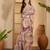 Beige pink floral print linen zari saree with belt digital print zari border festive party saree