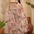 Beige pink floral print linen zari saree with belt digital print zari border festive party saree