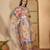 Multicolor butterfly print linen zari saree with belt digital print zari border party wear saree