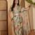 Beige floral digital print linen zari saree with belt zari border lightweight festive saree