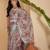 Pastel floral digital print linen silver zari saree with belt lightweight festive saree for women