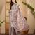 Pastel floral digital print linen silver zari saree with belt lightweight festive saree for women