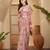 Linen silver zari pink floral digital printed saree with designer waist belt premium festive saree