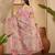 Linen silver zari pink floral digital printed saree with designer waist belt premium festive saree