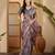 Elegant linen silver zari dark grey-pink floral digital printed saree with designer belt festive saree