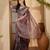 Elegant linen silver zari dark grey-pink floral digital printed saree with designer belt festive saree