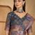 Elegant linen silver zari dark grey-pink floral digital printed saree with designer belt festive saree