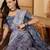Elegant linen silver zari blue floral digital print saree with belt & tassel detail party wear