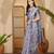 Elegant linen silver zari blue floral digital print saree with belt & tassel detail party wear