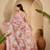 Pastel pink linen silver zari digital print saree with latkan tassel pallu & belt