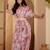 Baby pink linen silver zari saree with belt bold floral digital print & latkan tassel pallu