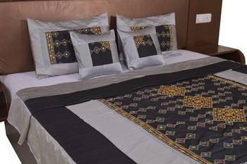 Polysilk Rajwada Mirror work Bed Cover Set 4