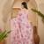 Baby pink linen silver zari saree with belt bold floral digital print & latkan tassel pallu