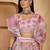 Baby pink linen silver zari saree with belt bold floral digital print & latkan tassel pallu