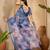 Royal blue linen silver zari saree with belt bloom print & tassel pallu