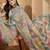 Aqua gold striped linen silver zari saree with digital print & highlighted belt