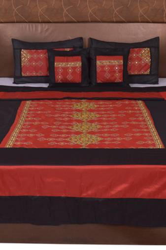 Polysilk Rajwada Mirror work Bed Cover Set