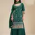 Dark green embroidered vichitra silk stitched palazzo style salwar suit