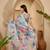Linen silver zari multi-color digital print saree with latkan pallu & designer belt
