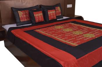 Polysilk Rajwada Mirror work Bed Cover Set 4