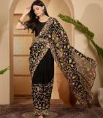 Black georgette heavy embroidered saree with belt kashmiri thread work festive designer saree