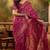 royal magenta banarasi jacquard saree with zari weaving, mina & lace work