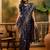 elegant navy blue banarasi jacquard saree with zari weaving, mina & lace work