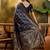 elegant navy blue banarasi jacquard saree with zari weaving, mina & lace work