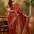 red banarasi jacquard saree with intricate zari weaving, mina & lace work on pallu