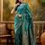 teal blue banarasi jacquard saree with zari weaving & tassel pallu – unstitched blouse material included