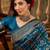 teal blue banarasi jacquard saree with golden zari weaving & tassel pallu – unstitched blouse